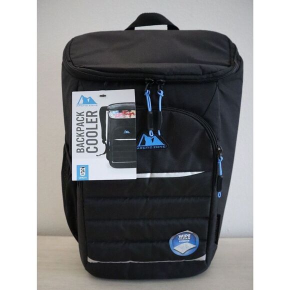 Arctic Zone 24 Can Black Backpack Cooler- Microban Lining & SuperFoam Insulation - Picture 1 of 11